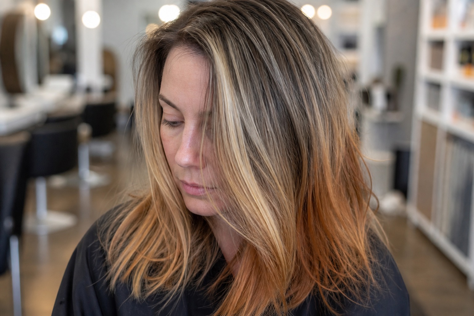 Cabello con color desvanecido por el sol: mechas cobrizas y puntas apagadas